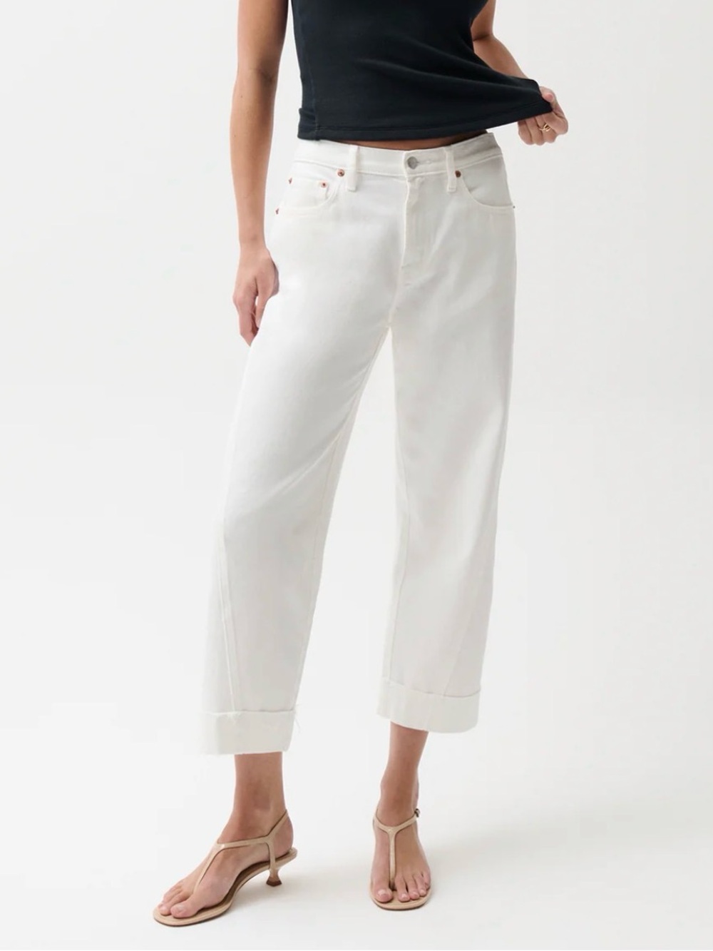 Kacey Mid Rise Cuff Jean - Optic White
